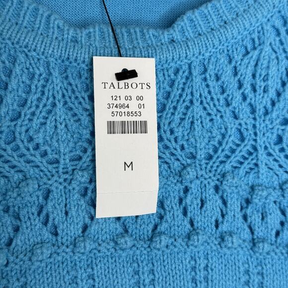 Talbots Sweater Womens Medium Blue Short Sleeve Crochet Knit Pullover Top NEW - Picture 3 of 8